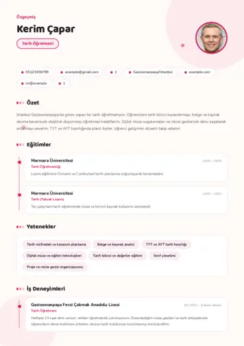 Tarih Öğretmeni Cv Örnekleri cv indir